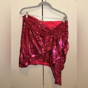 NWOT House of CB Sequin Pink Ruched Mini Skirt Size XL